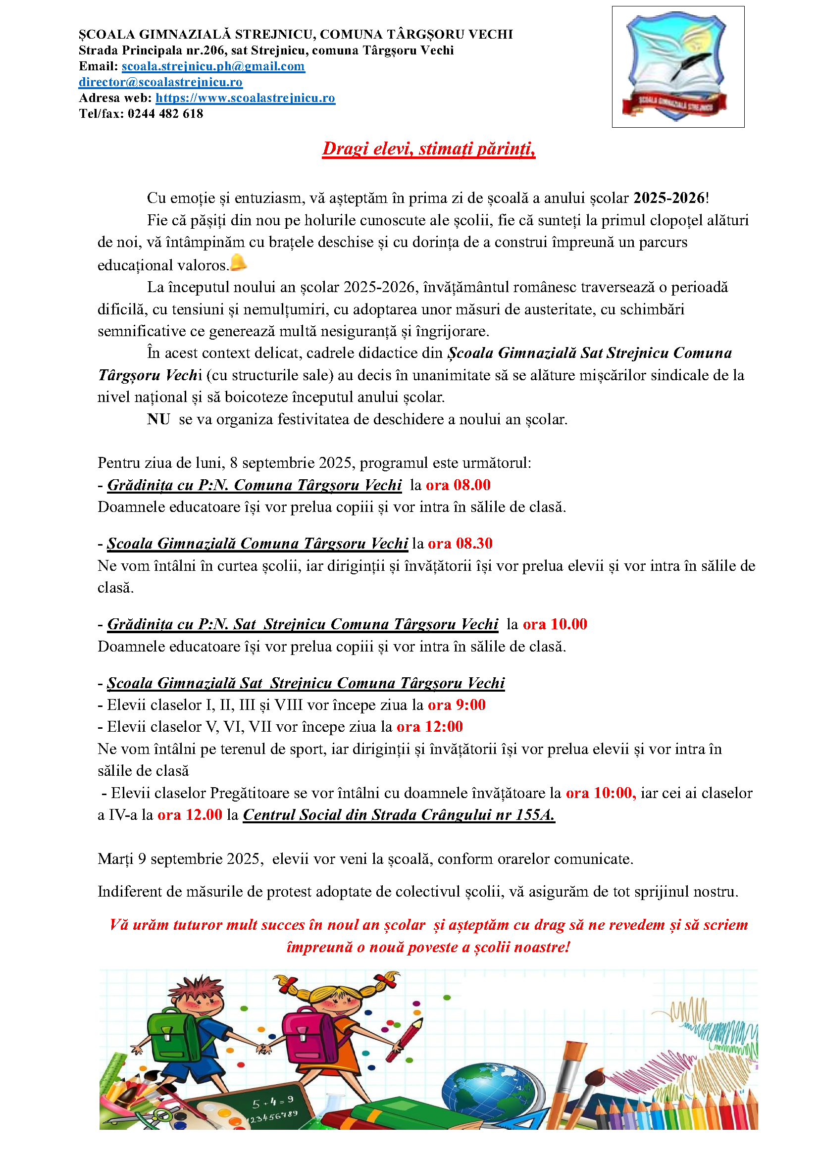 inceput an scolar septembrie 2025